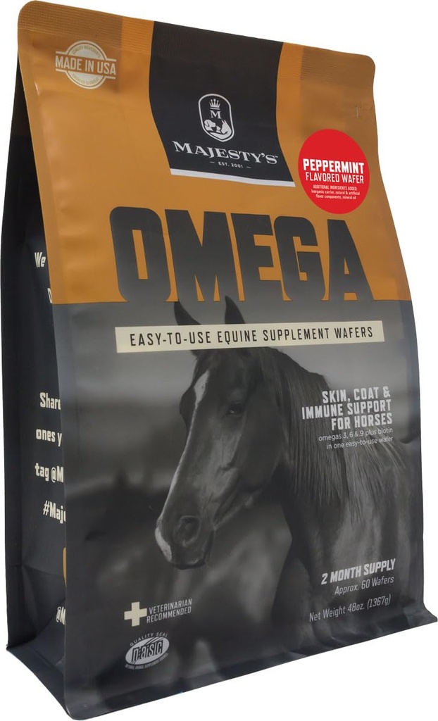 Maiestatea lui Omega Wafers - Superioara piele de cal/echina, haina, și supliment de sprijin imun - Omega 3, 6, 9 și Biotin (Peppermint, 60 Conte)