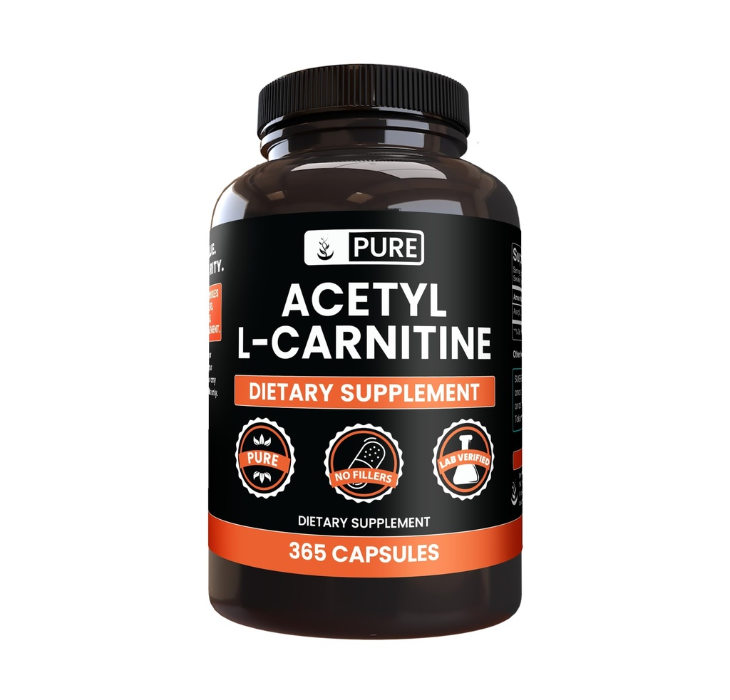Ingrediente originale pure Acetil L-Carnitina (365 capsule) No Magneziu or Rice Fillers, Always Pure, Lab Verified