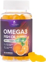 Omega 3 Gume de ulei de pește - inima de sprijin pentru sănătate Omega 3 Gummy Supliment pentru adulți și copii cu înaltă absorbție DHA & EPA, comun & Brain suport, Delicious Orange Aromă de ulei de pește vitamine, 60 gume