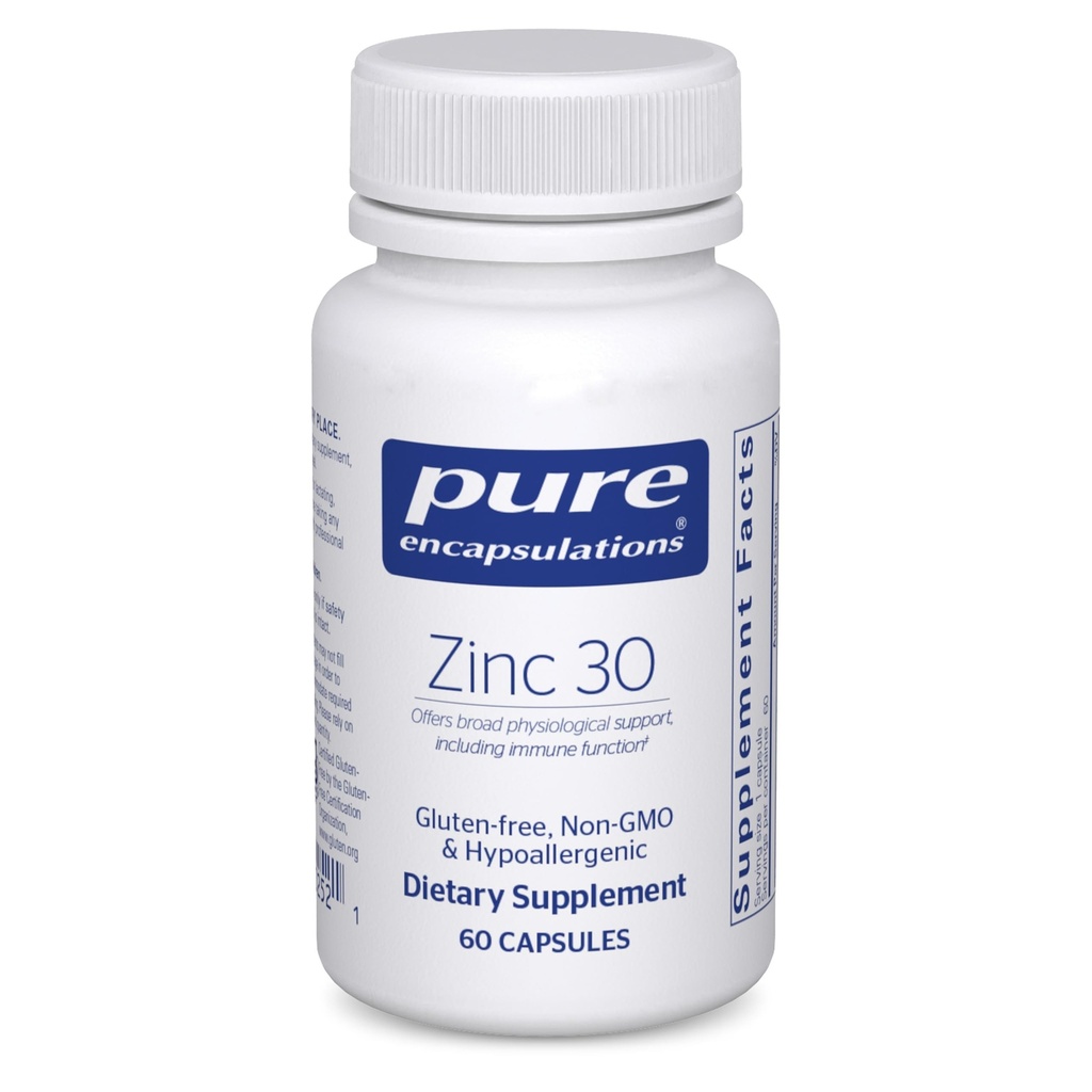 Pure Encapsulations Zinc 30 mg - Supliment pentru Sistemul imunitar de sprijin, creștere și dezvoltare, și vindecarea rănilor * - cu zinc Picolinat 30 mg - 60 capsule