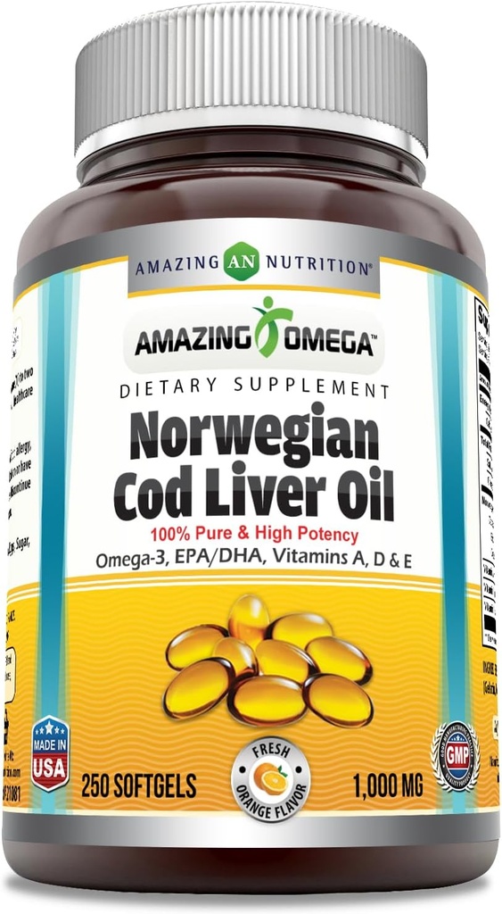 Amazing Omega Norvegian Cod Ulei de ficat de ficat 1000 Mg Softgels Supliment 