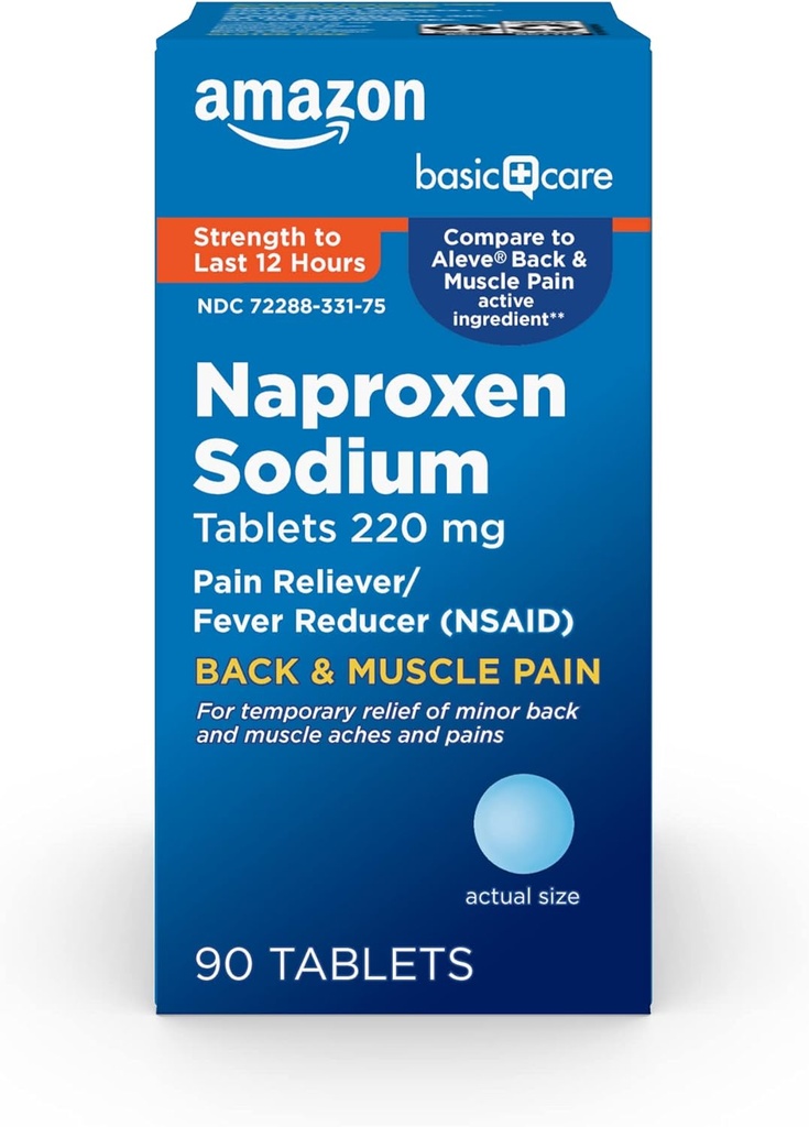 Îngrijire de bază Back și dureri musculare, 220 mg, 12-Hour Pain Relief, Naproxen tablete de sodiu, Durere Reliever și Reducator de febră, 90 Conte