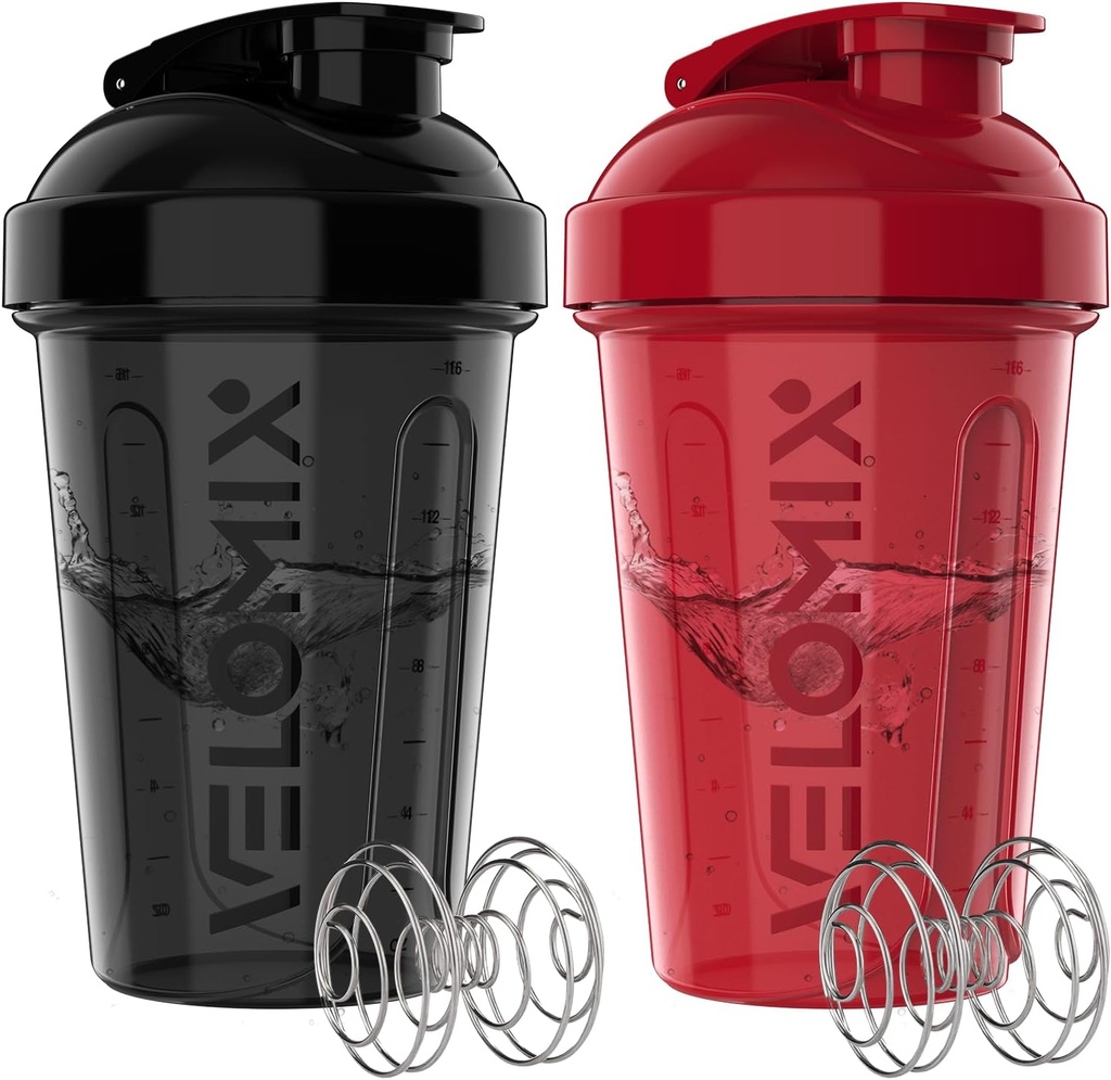 VELOMIX -2 Pack- 20 oz Proteine Shaker Sticle pentru amestecuri de proteine - 2x sârmă Whisk 