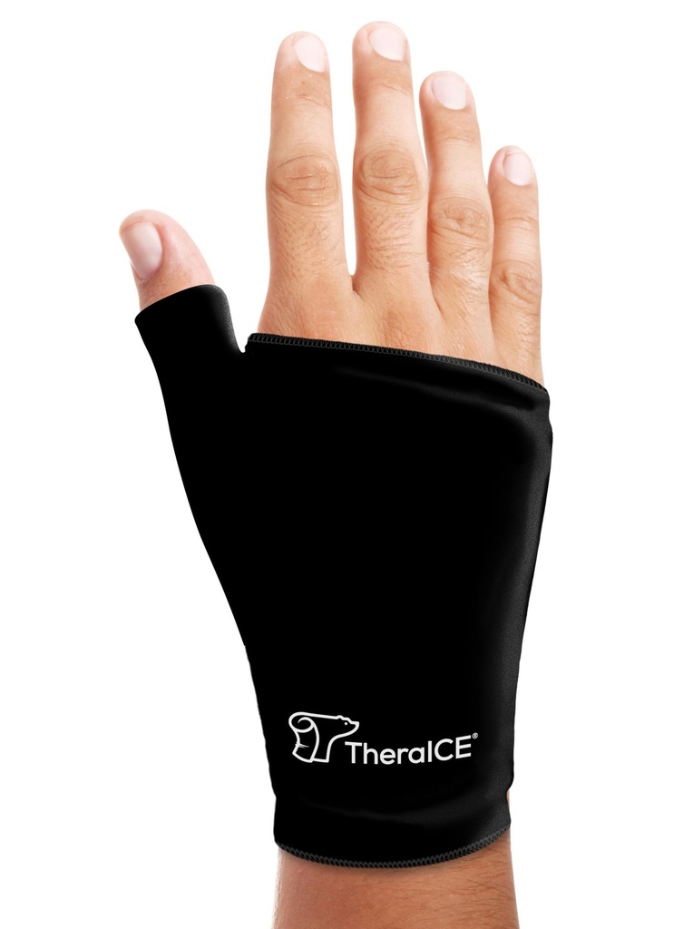 TheraICE Wrist Ice Pack Wrap Thumb Brace pentru ambele mâini pentru terapie la cald și rece - Manusa moale reutilizabilă pentru leziuni, Carpal Tunnel, Artrita, De Quervain lui Tenosinovita - se potrivește cele mai multe femei - S/M