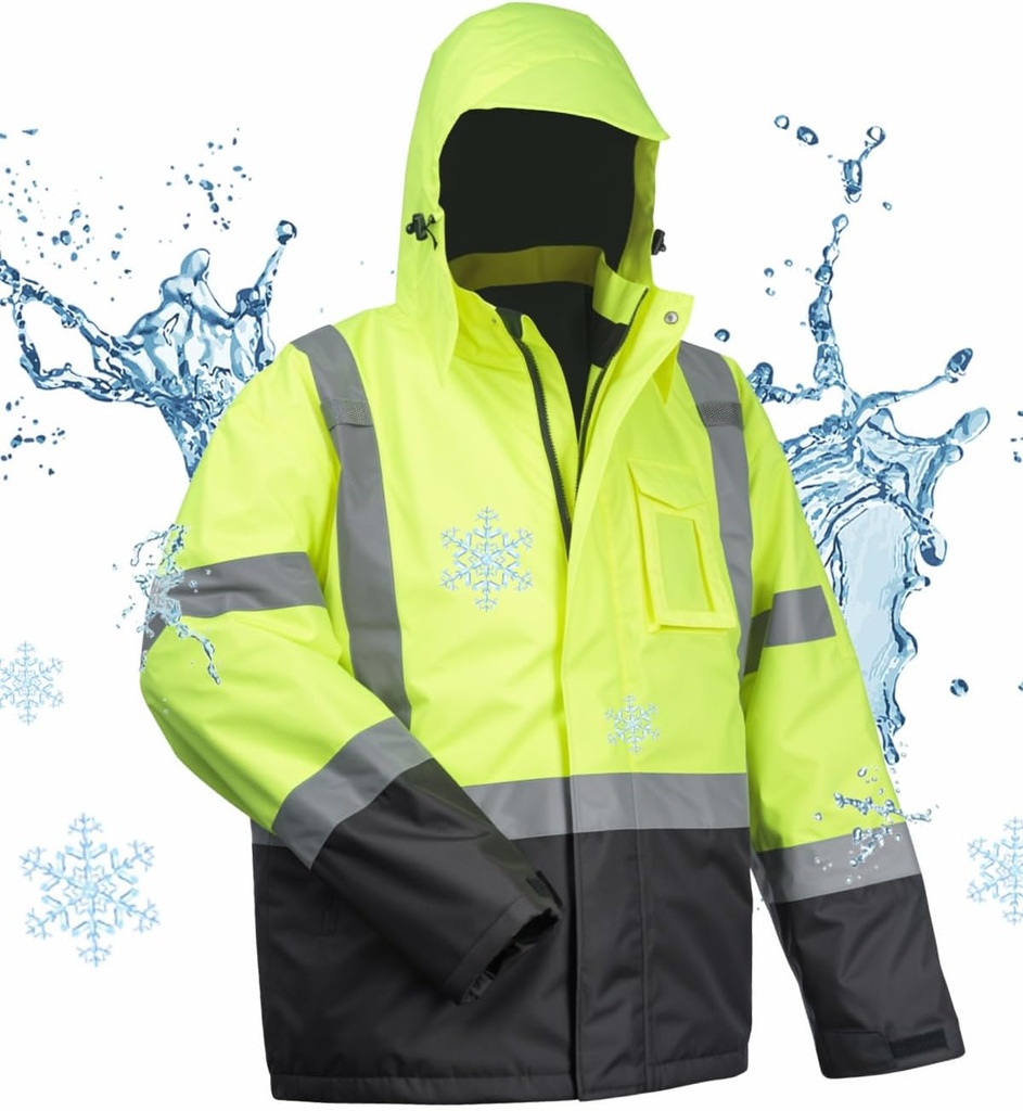 instrumentant 100% Sacouri de siguranță impermeabile pentru bărbați, Hi Vis Sacouri de lucru reflectorizante, haine de ploaie de construcție pentru vreme rece