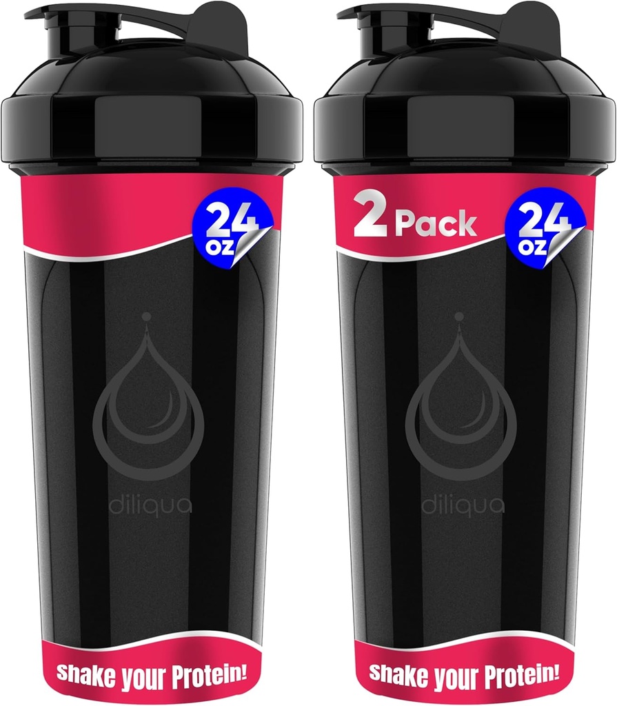 2 PACK, Dublu 24 oz Sticle Shaker cu fluiere puternice de sârmă pentru amestecuri de proteine 