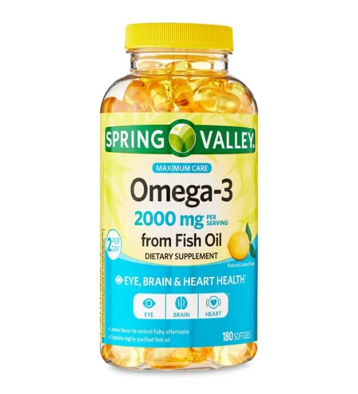 Spring Valley Omega-3 de la Fish Oil Maximum Care Softgels, 2000mg, 180 Count