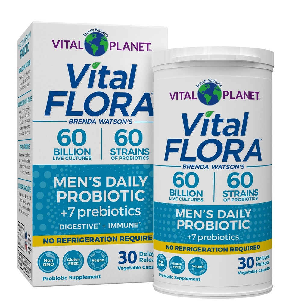 Planeta Vital - Probiotice Vitale Flora pentru barbati, 60 Miliarde CFU, 60 Tulpini Diverse, 7 Prebiotice Organice, Mens Perioada de valabilitate zilnica Probiotic stabil pentru suport imunitar, gaz Relief, Digestive Health 30 Capsule