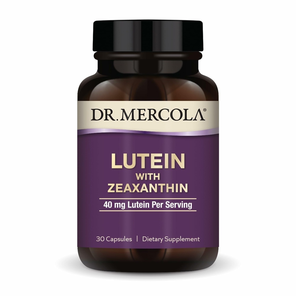 Dr. Mercola Lutein cu Zeaxantină, 30 Servings (30 capsule), 40 mg Lutein Per Serving, Supliment alimentar, Suporturi Vision Health and Cognitive Function, Non-GMO