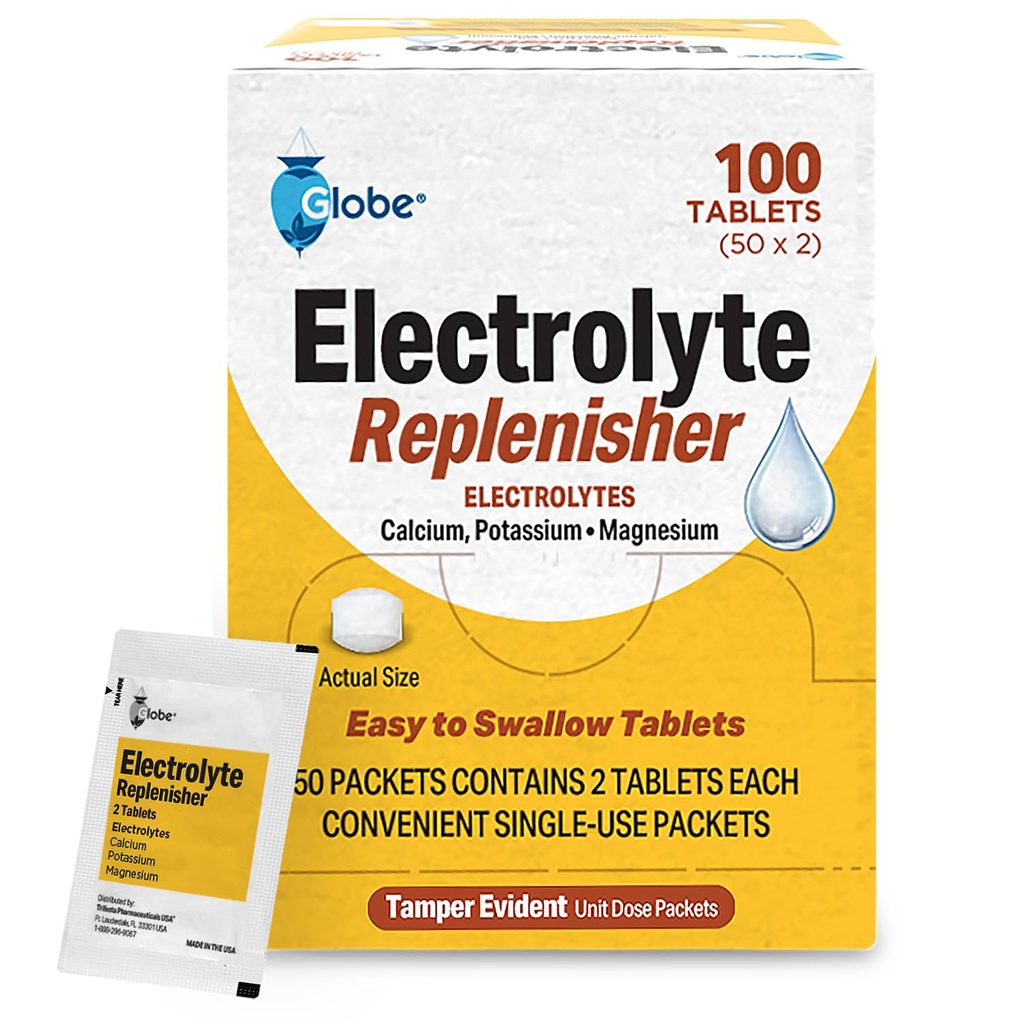 Comprimate de înlocuire Globe Electrolit pentru rehidratare, de recuperare a exercițiilor fizice, sportivi tineri și adulți, drumeții, camping, & Recuperare sportivă și mai mult... 50 Pachete de 2 comprimate Fiecare, 100 Conte