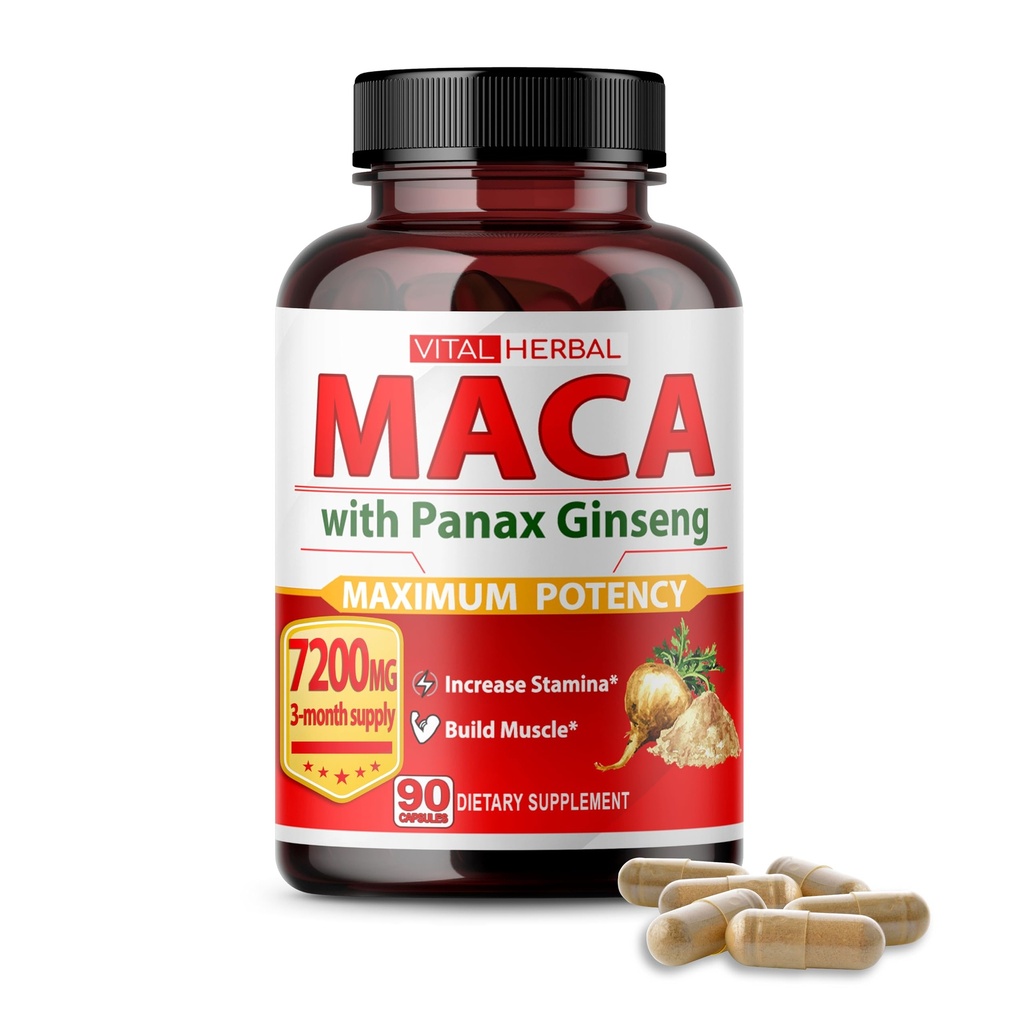 Vital Herbal Maca Root Complex cu Ashwagandha, Tongkat Ali, Tribulus, Horny Goat buruieni & Panax Ginseng 