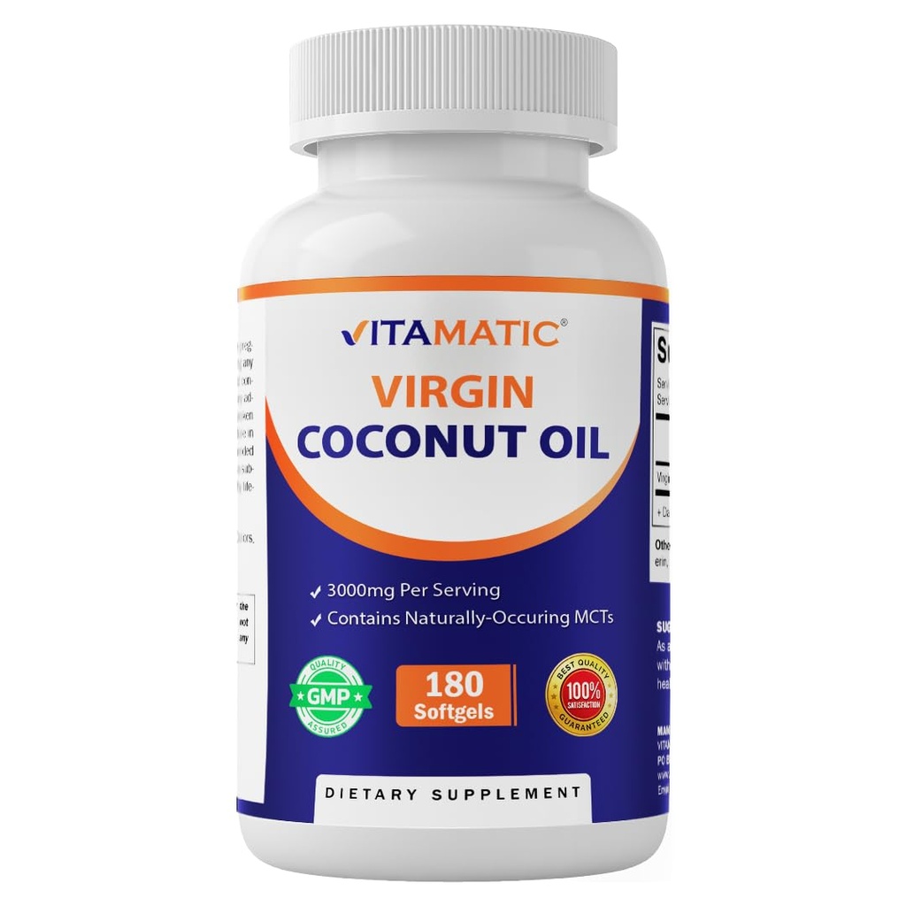Vitamatic Virgin Oil Softgels, 3000 mg Per Serving, 60 Serviri, 180 Conte, Non-GMO, Gluten Free