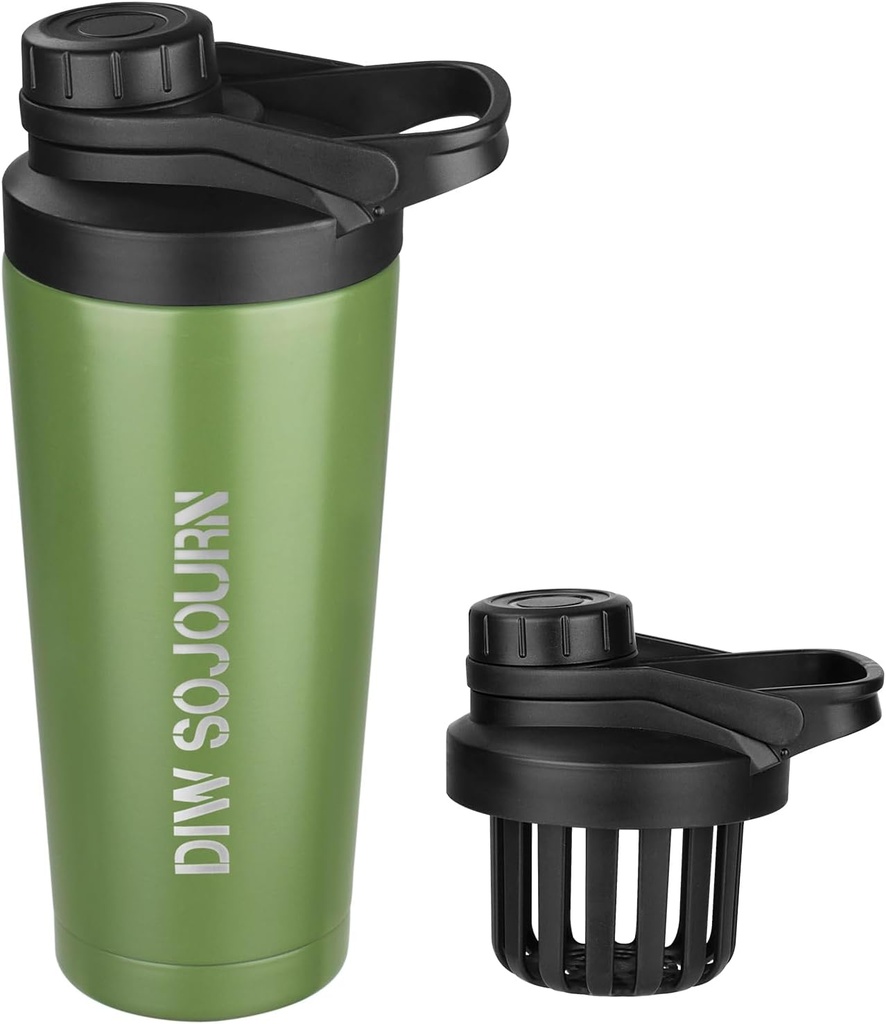 DIW 24 oz Shaker Sticla,Snicled Steel Shaker Sticla cu zgomot-gratuit design,Insulat Metal Shaker Cup pentru amestecuri de proteine și Pre Workout,Gym sticla Shaker(Green)