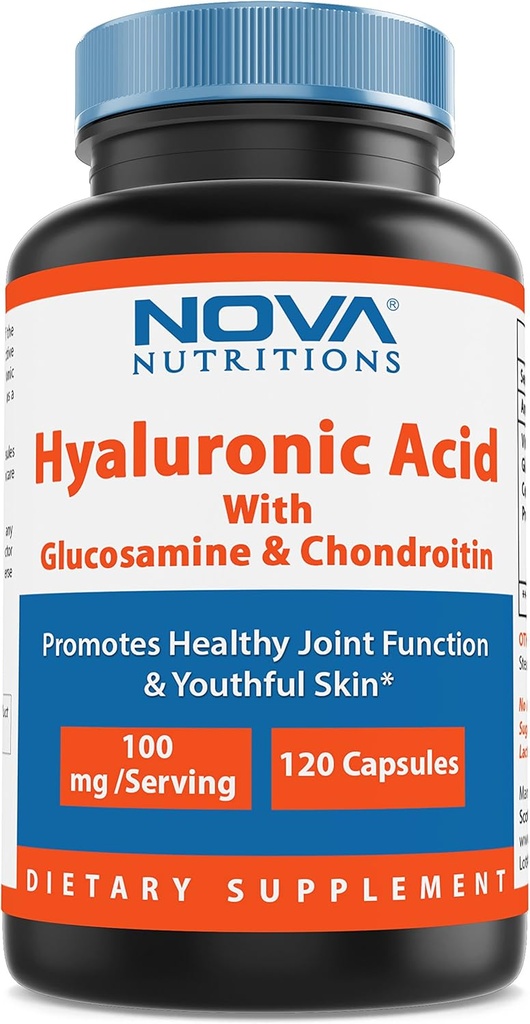 Nova Nutritions Acid hialuronic 100mg/serving - Promovează tinerețea pielii și funcția comună sănătoasă 120 capsule