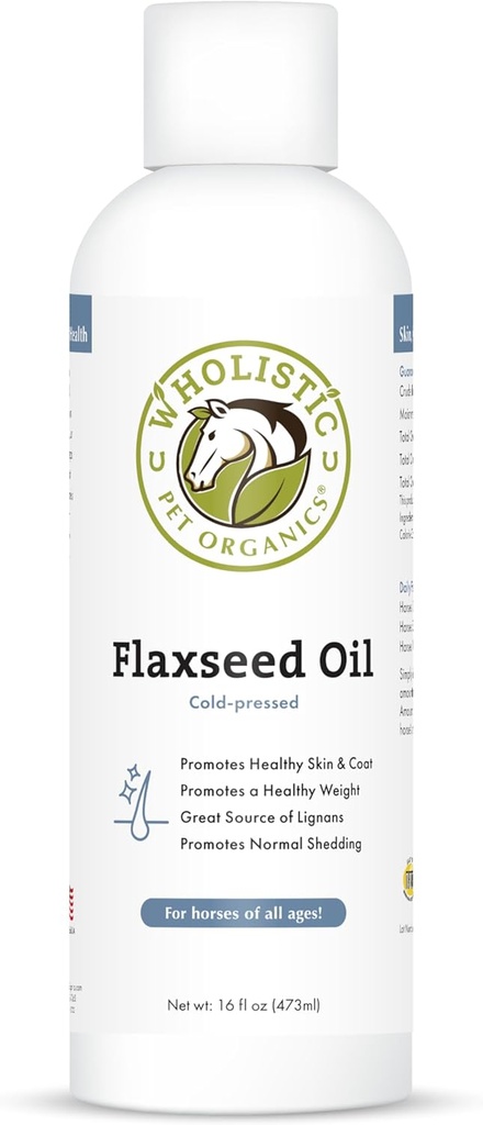 Wholistic Pet Organics Ulei de semințe de in: Ulei de in organic pentru cai - supliment de ulei de cal cu antioxidant bogat Rosemary și Omega 3, 6 acizi grasi pentru Cardio, Imun, Piele și haine de sănătate-16 Oz