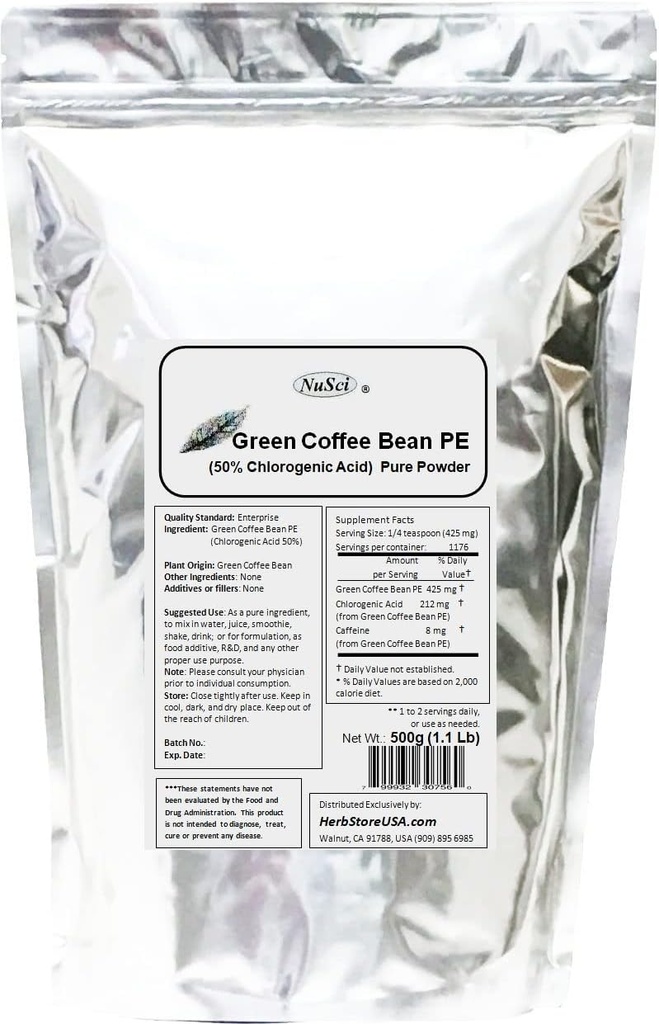 Pudră de extract de cafea verde, acid Clorogen standardizat 50% (500 grame 1,1 lb)