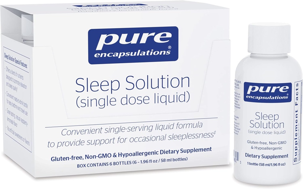 Pure Encapsulations Sleep Solution (Single Dose Liquid) pentru a oferi suport pentru lipsa ocazionala de somn 