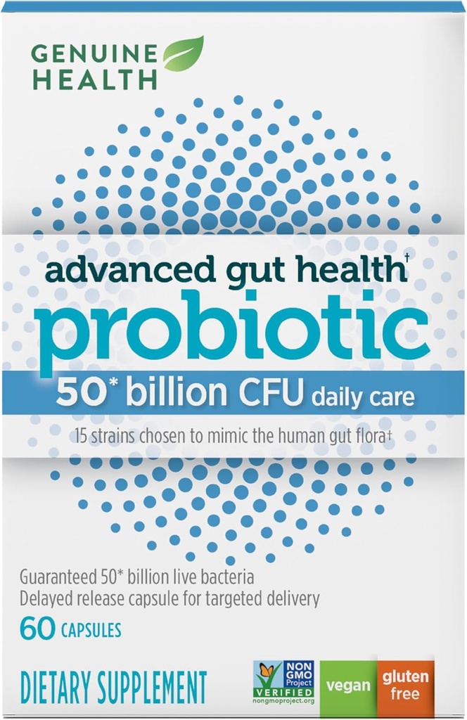 Probioticele de sănătate autentice, 50 Miliarde CFU, Îngrijire zilnică, 15 Strâini Diverse, Soy Free, Gluten Free, Vegan Intarziate-Release Capsule pentru sanatate avansata Gut (60 Conte)