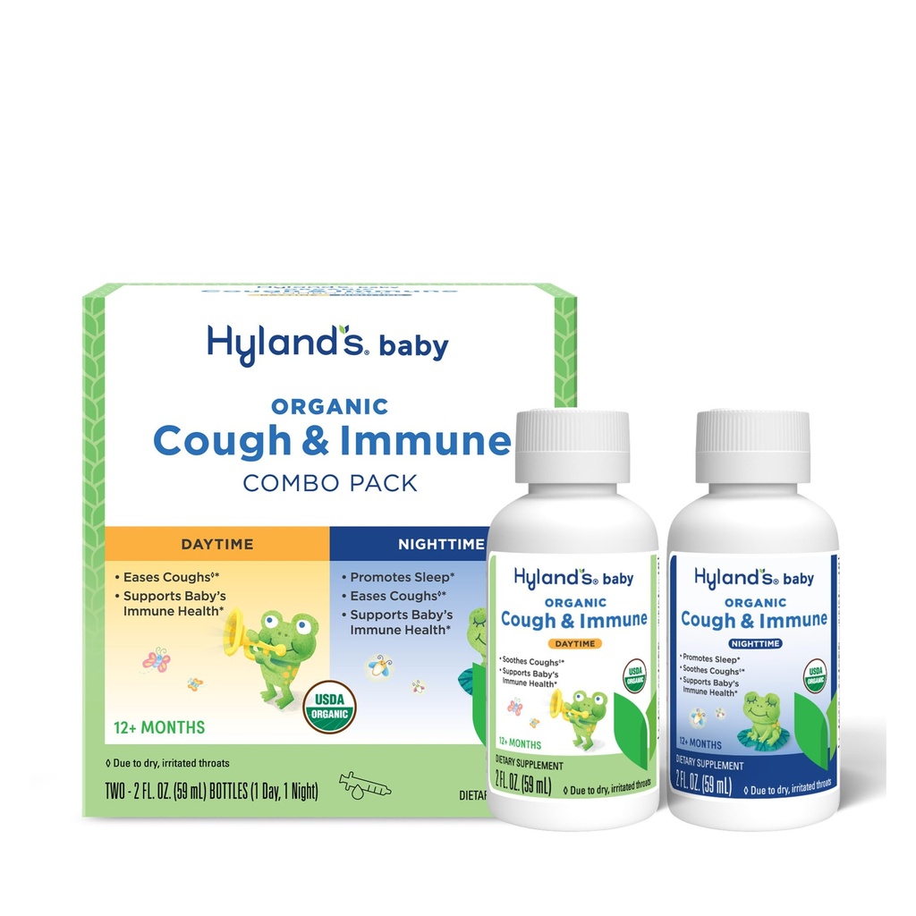 Sirop de tuse organică pentru copii Hyland și suport imunitar zi și noapte Combo Pack, Tuse Eases, Sprijină Imunitate, Promovează Somn, Două 2 Fl Oz. Sticle (4 fl oz)