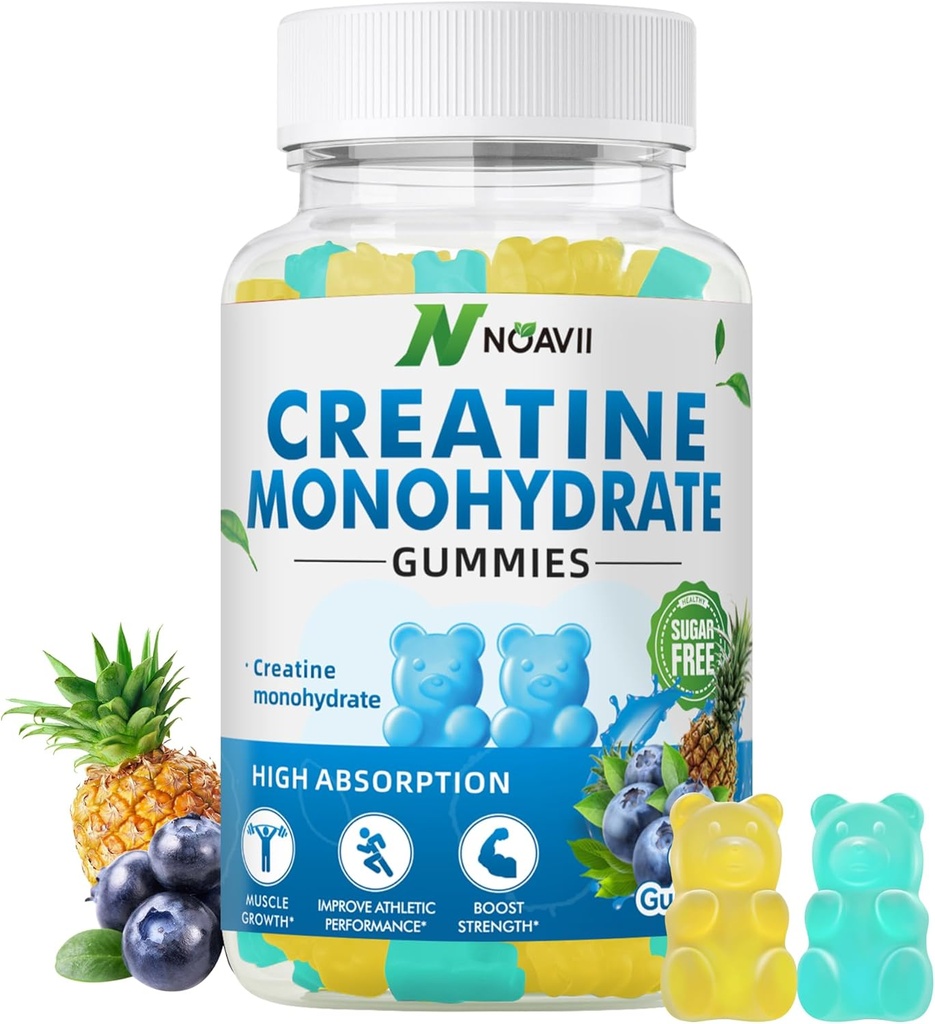 Creatine Monohidrat Gumries 5000mg pentru barbati si femei, Masticuri Creatina Monohidrat pentru forta musculara, Muscle Builder, Energie Boost, Pre-Workout Supliment (90 Conte)-Blueberry Ananas