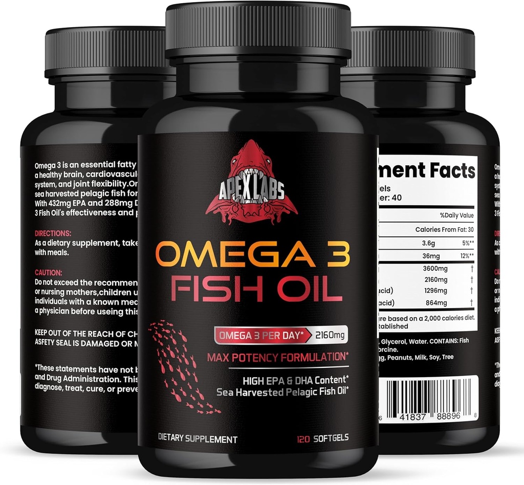 Concentraţie triplă Omega 3 Ulei de peşte - Suplimentul ulei de peşte fără burpless w/EPA & DHA Acidi graşi din Alaska Pollock cu o singură sursă - 1200 mg, 120 ct