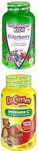 Bundle of Vitafusion Kids Elderberry Gummy Vitamine, 60Ct + Lil Critters Copii Imun C Gummy Supliment: 60 sau 120mg Vitamina C Per Serving, 190 Conte (95-190 Day Supply)