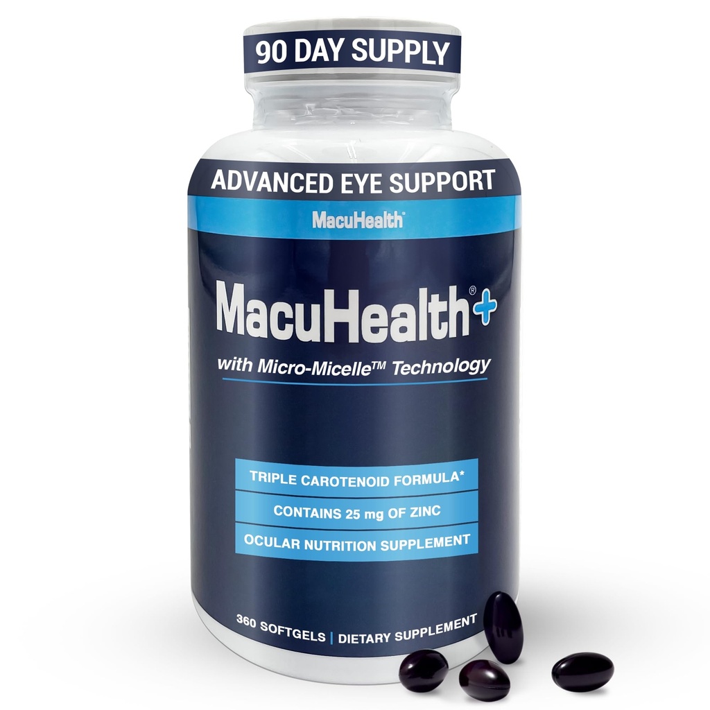 Macuhealth Plus + Suplimentul de vitamine pentru ochi pentru adulți - 90 de zile de aprovizionare cu luteină, Zeaxantină, și Meso-Zeaxantină - Nearomate, Vitamina pentru ochi