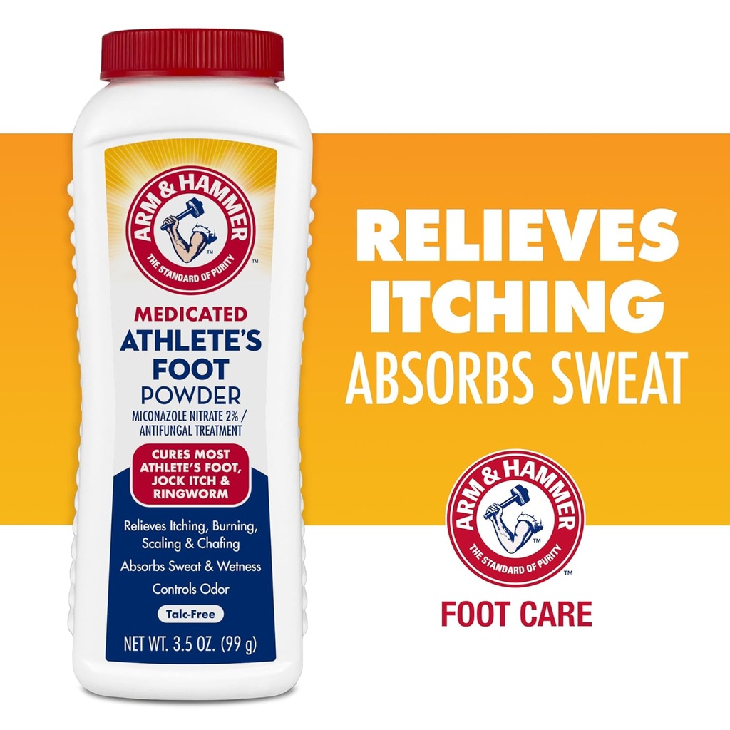 Arm & Hammer Athlete's Powder - Tratamentul antifungic pentru picioare cu cocking Soda - Relieves mâncărime, ardere, și Odor - Formula dovedit clinic - 3.5 oz 4 Pack (4)