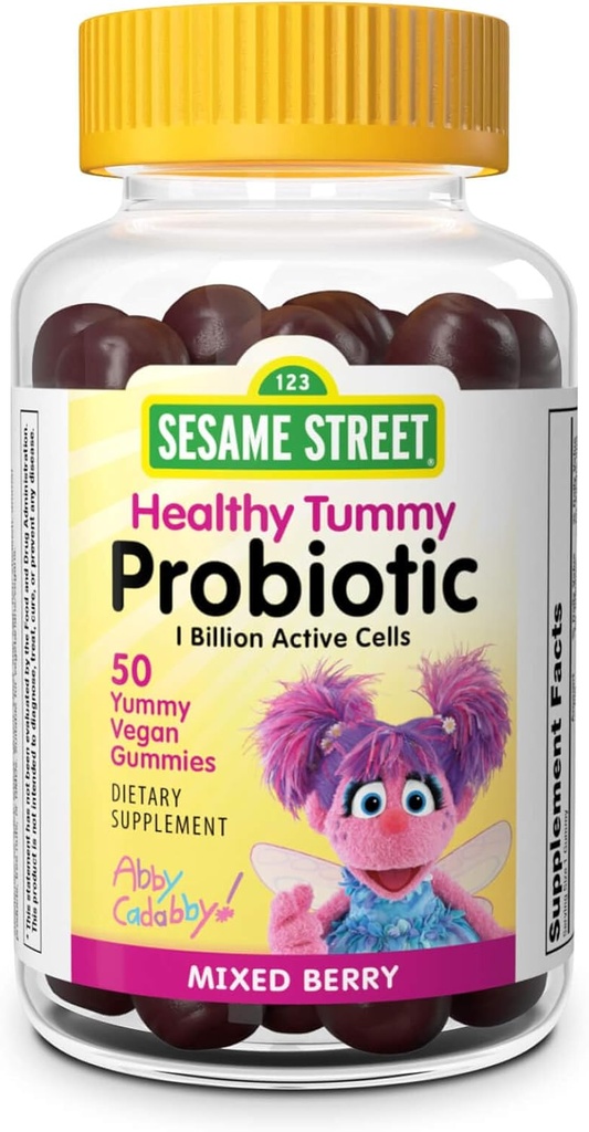 Webber Naturals Sesame Street Sanatos Tummy Probiotice pentru copii, 1 Miliarde de celule active pe Gummy, 50 Gummies, pentru sanatate digestiva, Gratuit de gluten, lactate, arahide si gelatina, Vegan