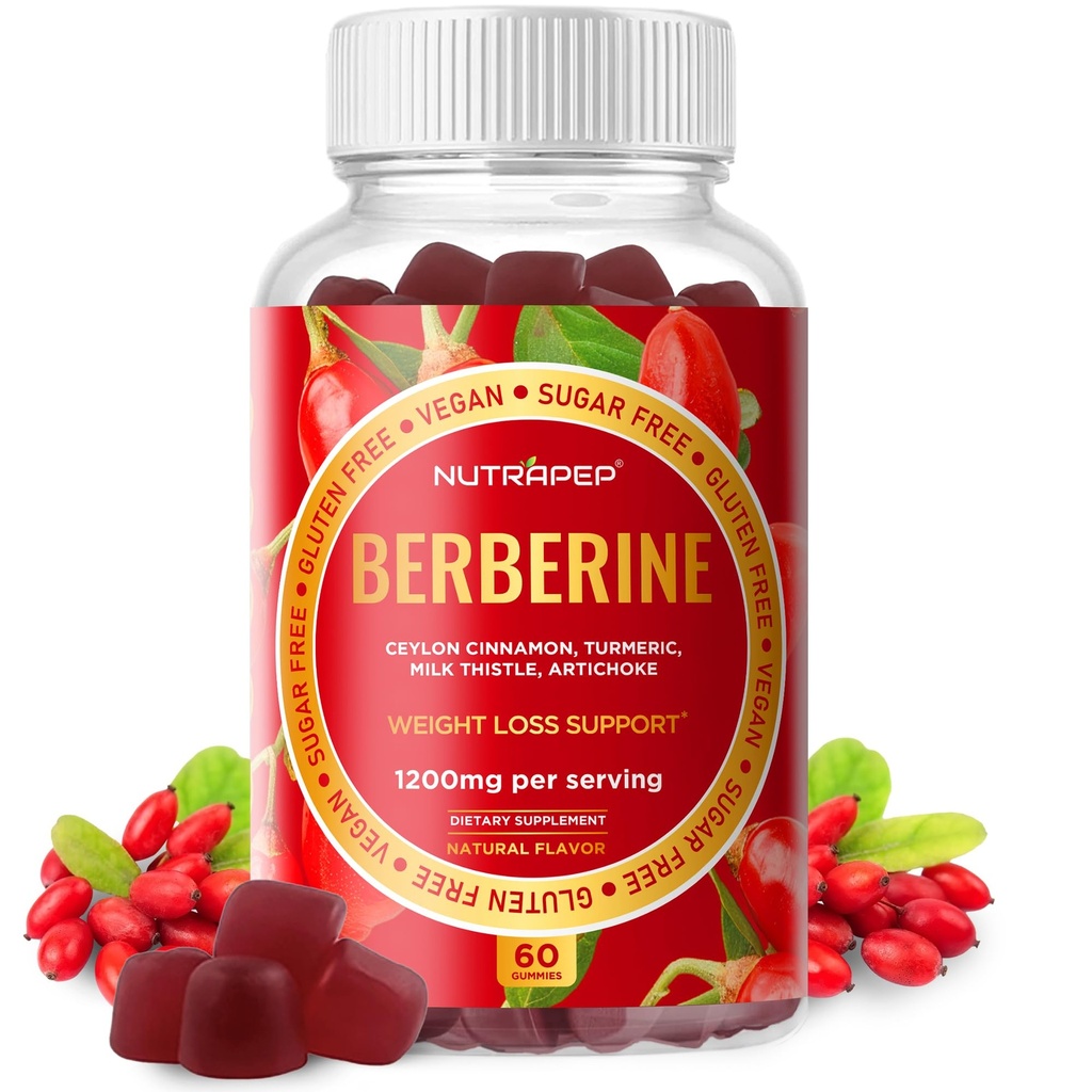 Premium Berberine HCl GLP-1 pierdere în greutate Gume (1200 mg) cu Ceylon Cinnamon Turmeric Milk Thistle Anghinare - Sugar Free Gluten High Potenta GLP1 Supplement