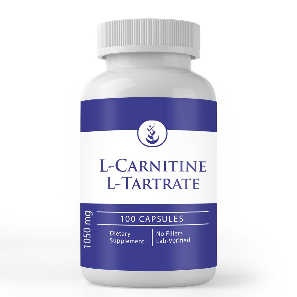 Ingrediente originale pure L-Carnitina L-Tratrate (100 capsule) întotdeauna pură, fără aditivi sau fillere, Lab verificat