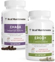 Ciuperci reale Ergothioneina (60ct) și Chaga (120ct) Bundle cu Shiitake și Oyster Mushroom Extract - Longevity, Digestive Health - Vegan, Gluten Free, Non-GMO - Suport natural pentru imbatranire sanatoasa