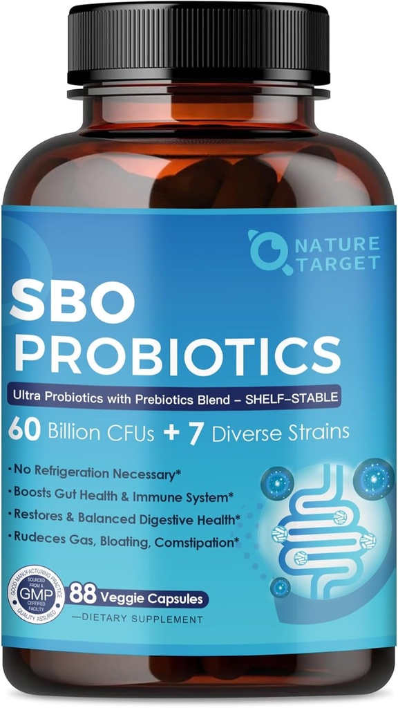 Probiotice pentru femei si barbati Sanatate digestiva,60 miliarde CFUs Probiotice Spore cu prebiotice pentru imune, sanatate gutoasa, suport probiotic SBO Constipație ocazională, gaz și balonare, 88 Capsule vegetale