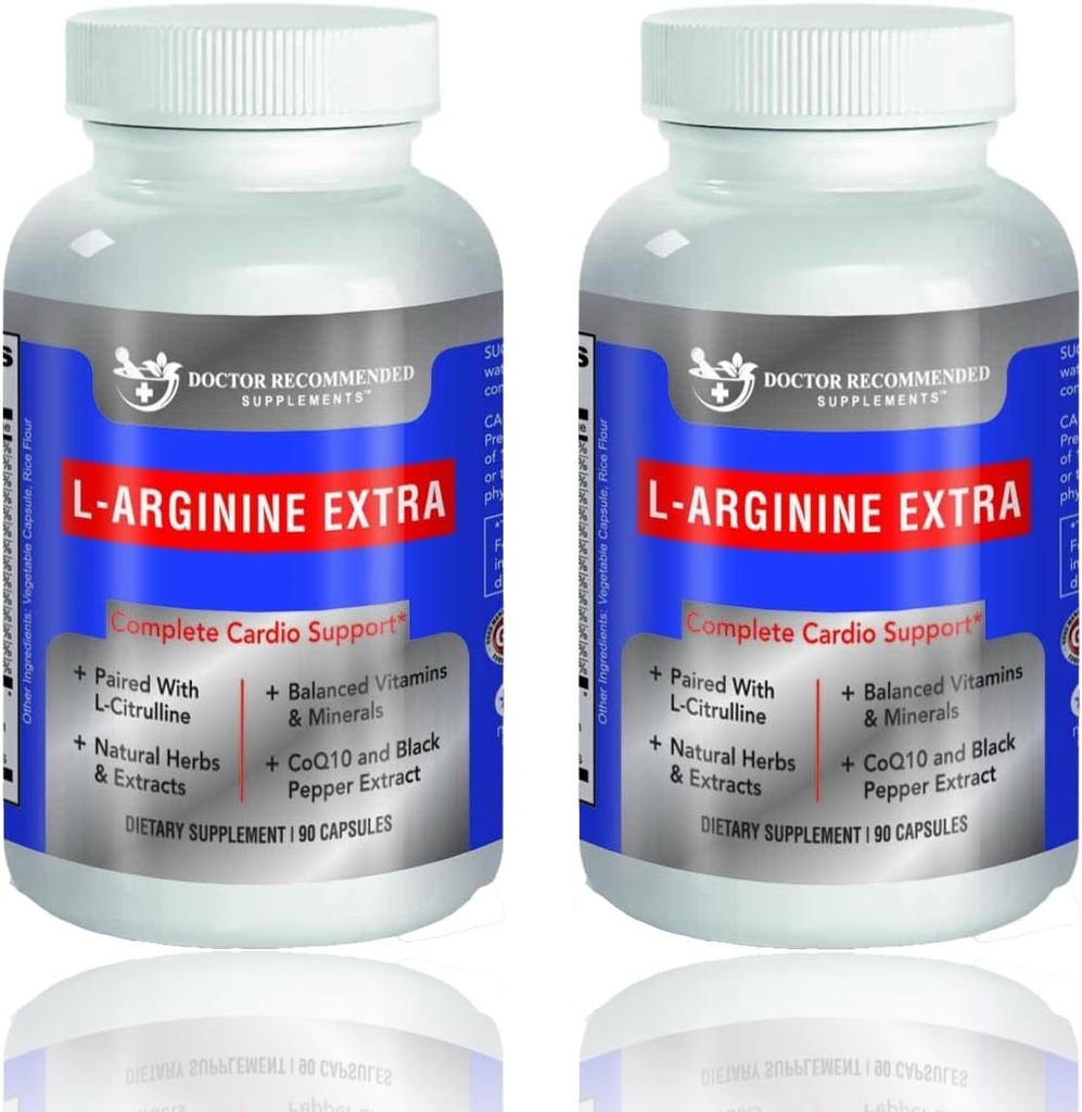 DOCTOR RECOMANDAT SUPLENŢE Premium L-Arginină 1000 MG Oxid azotic Formula susţine Cardio Health, Producţia de oxid nitric, Stamina & More - 2 Pack