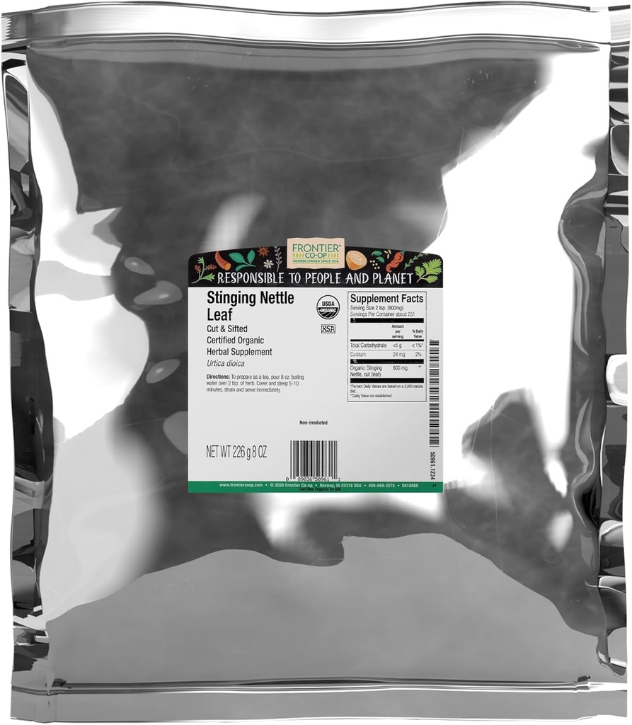Frontier Co-op Organic Stinging Nettle Leaf, 1lb Bulk Bag, Cut & Sifted - Ideal pentru a face ceai Nettle, Kosher Certified
