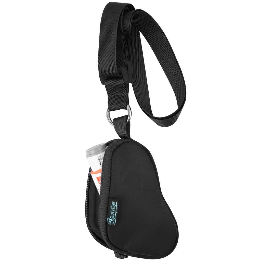 Beautyflier Astma Inhaler Case Lanyard Keychain Travel Mini Bag la îndemână pentru adulți și copii, nu include inhalator (negru)