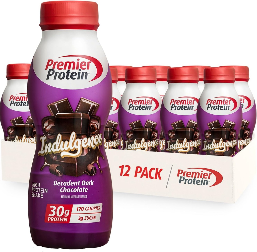 Premier proteine indulgenta Proteine Shake, 30g Proteine, 3g Zahăr, Decadent Ciocolata Intunecata, 11.5 fl oz, Pachet de 12
