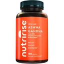 NutriRise capsule organice Ashwagandha Root cu Pepper negru 1950mg, Stres natural & Mood, supliment de sprijin tiroidian și imun, Ajutor de somn, Claritate, Focus & Energie, Gluten gratuit, 180 Conte