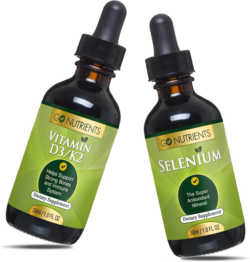 Go Nutrients Liquid Vitamina D3 cu K2 (MK-7) Drops 1oz & Seleniu 200 mcg Supliment 1.0 oz