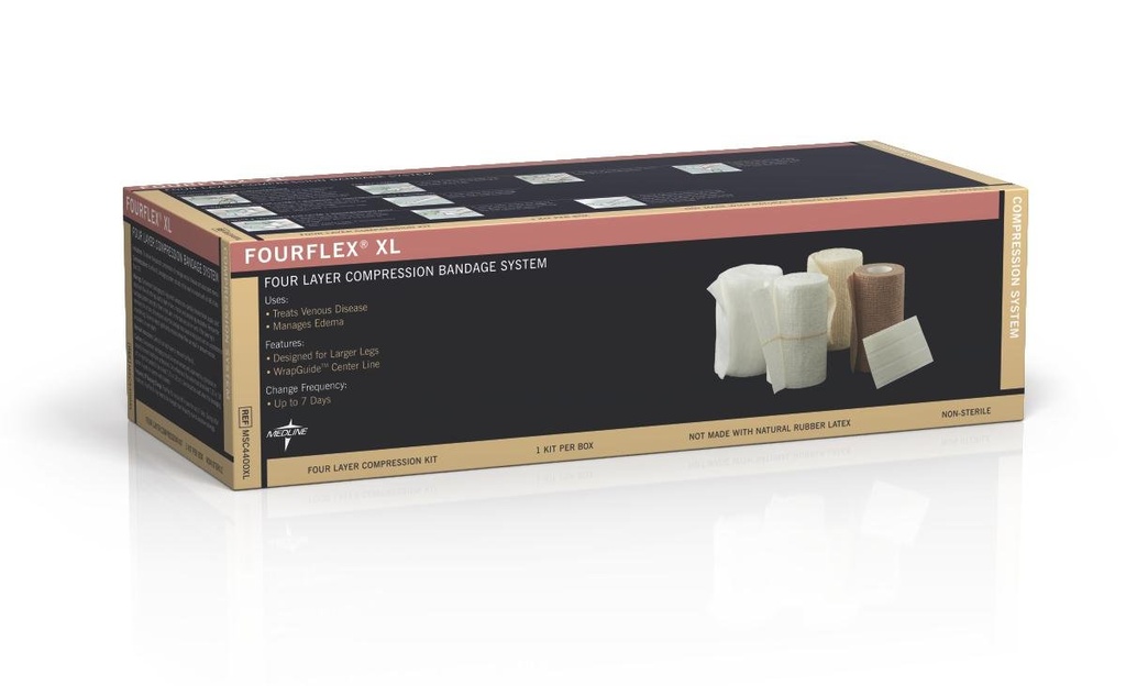 Medline Fourflex XL 4-Layer Compression System, Dimensiune XL, eficiente pentru insuficienta venoasa cronica, caz de 8 Kit-uri