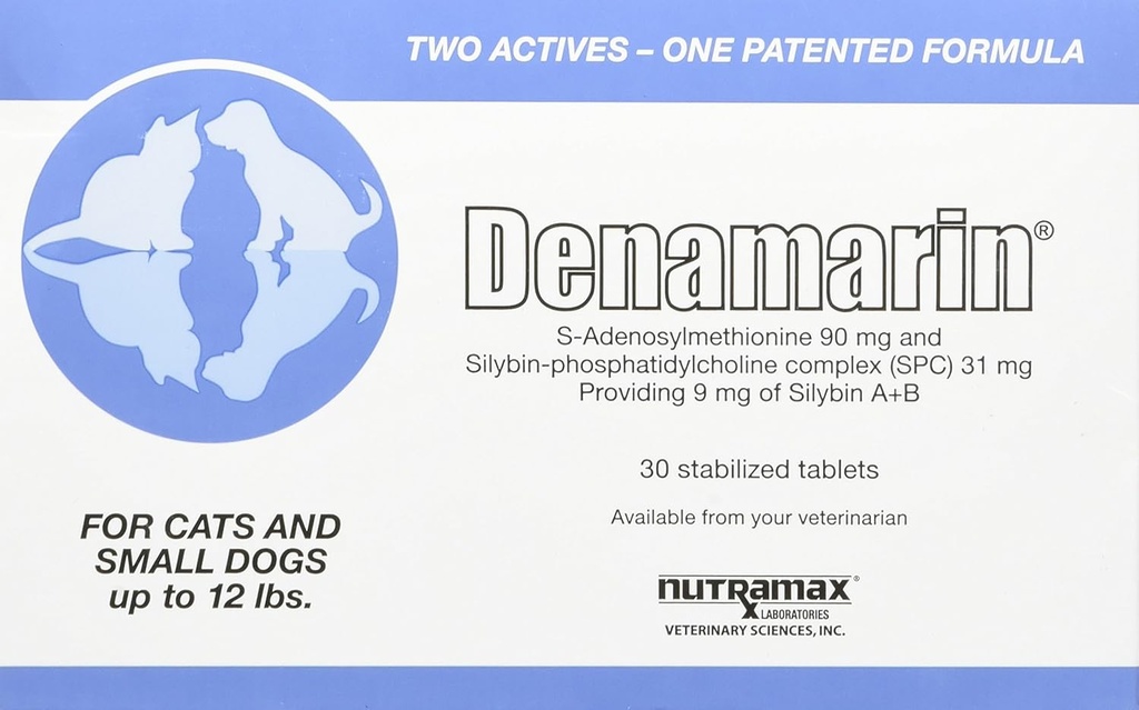 Nutramax Laboratories Denamarin Ficat de sănătate Supliment pentru câini mici și pisici - cu S-Adenosilmetionină (SAMe) și Silybin, 30 comprimate