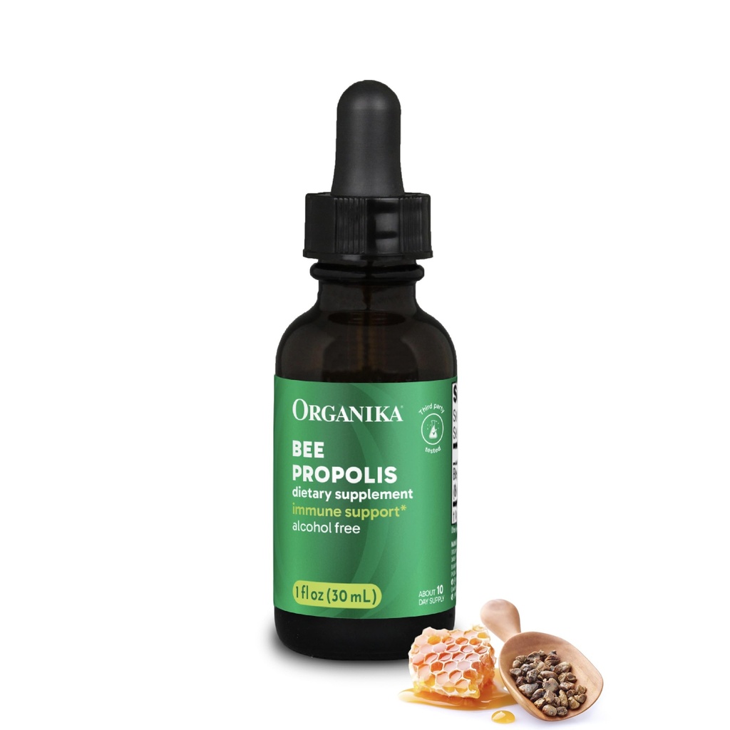 Organika Bee Propolis Tincture 1 oz: Extract de Vegan Propolis - gât și respirație - Fără gluten, OMG-uri, arome artificiale - 10 zile Prop picături de aprovizionare
