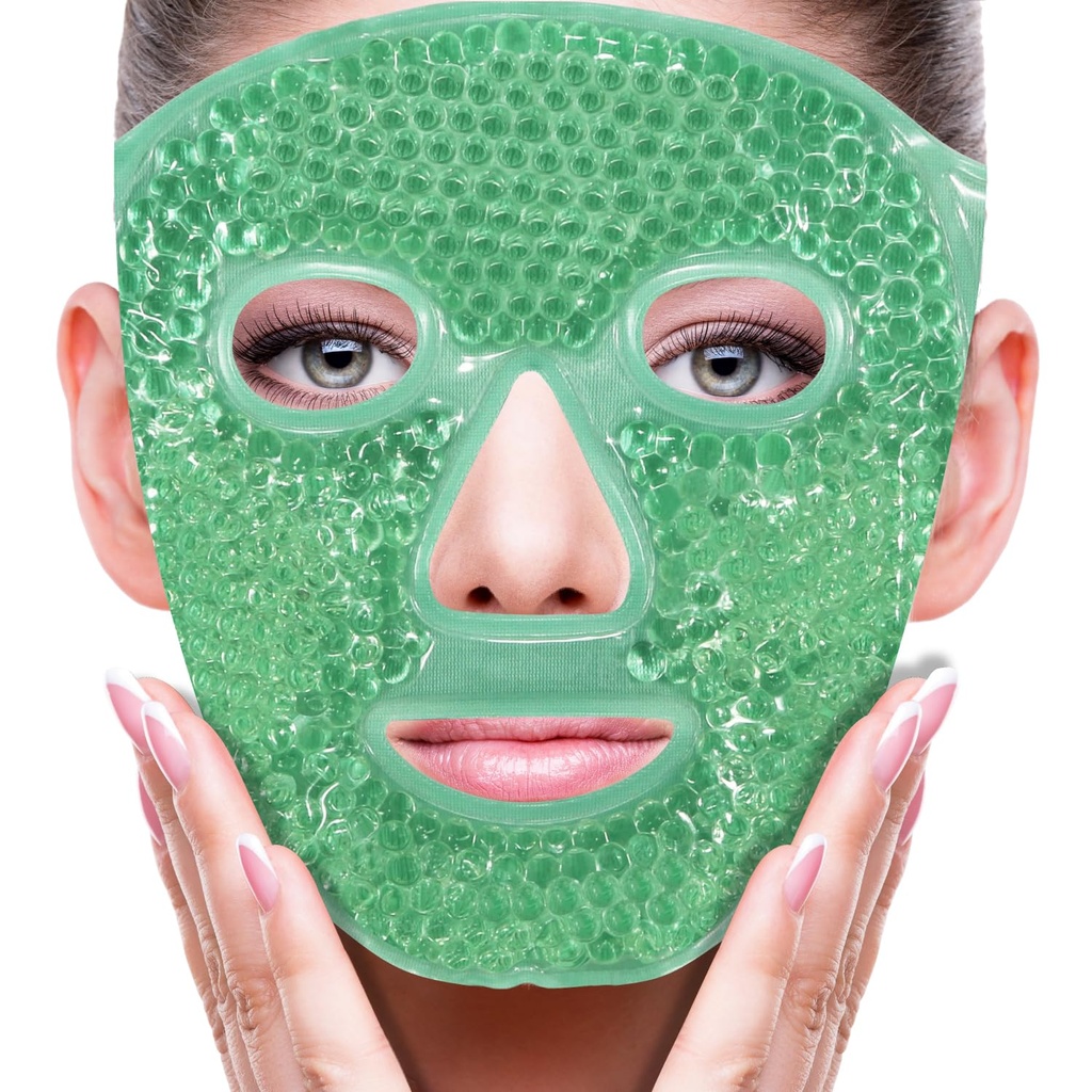 ZNÖCUETÖD Face Eye Mask Ice Pack pentru reducerea puffiness, Bags under eyes, Puffy Dark Circles, Migraine,Hot/Cold Pack cu moale Plush Backing (Green #43)