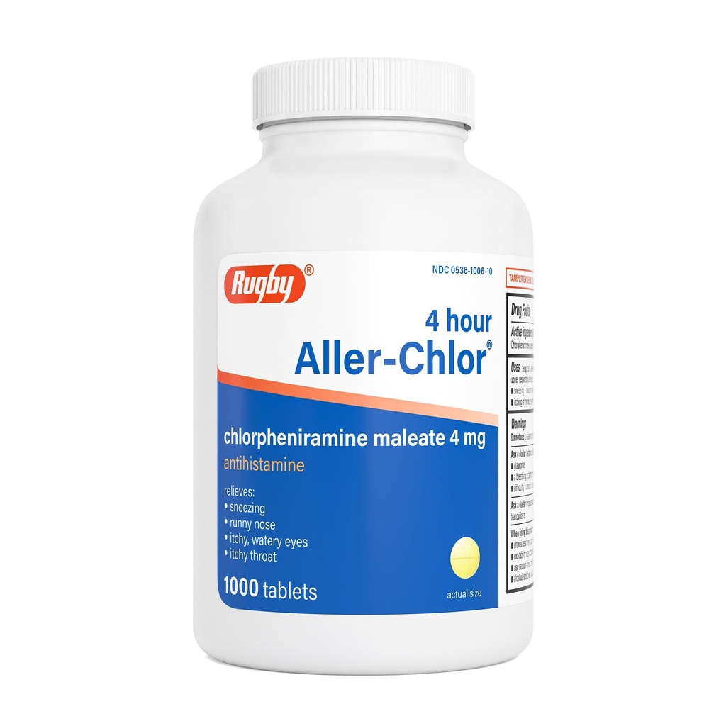 Rugby 4 ore Aller-clor - Clorfeniramina Maleat 4 mg - Antihistamin - 1000 comprimate (1 ambalaj)