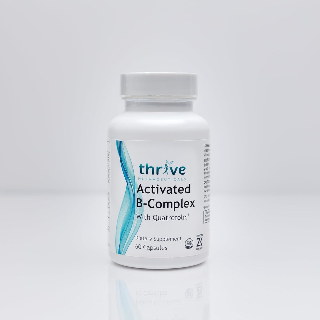 Thrive Nutraceuticals activate B-complex cu Quatrefolic - 60 Capsule non-GMO - Supliment alimentar Kosher pentru sanatate optima - Gratuit de Drojdie & Gluten, suporta functia energetica si cognitiva