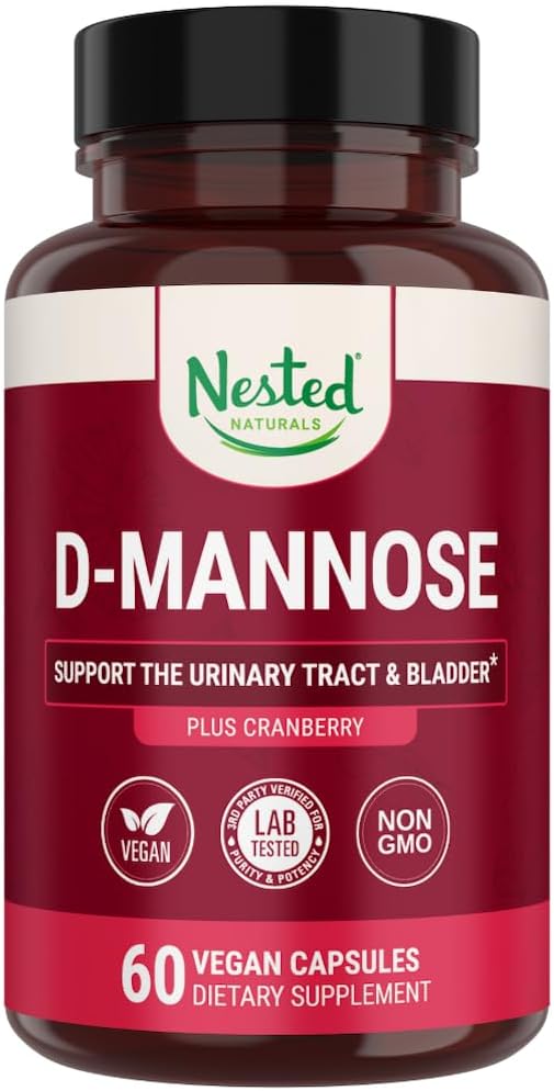 Naturale Nested D-Mannose 500mg Capsule cu extract de afine, D Mannose Cranberry Pastile, Suport urinar și vezica urinară, 60 capsule Vegan