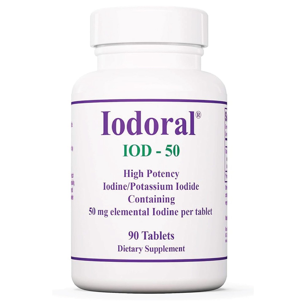 Optimox Iodoral 50 mg Supliment - Comprimate de iod de potasiu, Suport tiroidian, Vitamine şi Minerale zilnice, Soluţie de iod Lugol - 90 Conte