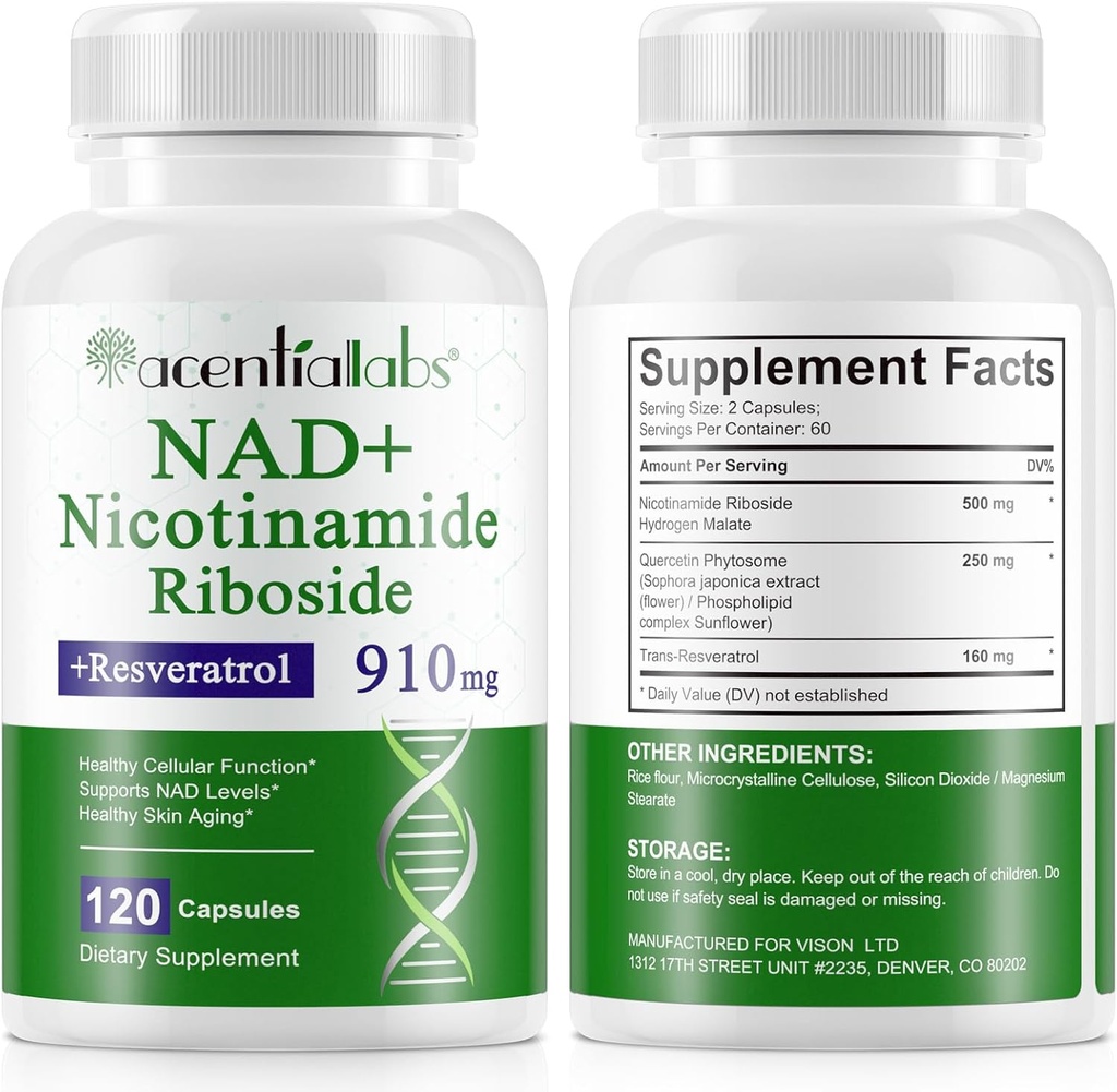 120 Count NAD Plus Supliment, Liposomal Nicotinamidă Ribozide Capsule 900MG cu Resveratrol & Querbetin, Nicotinamidă de înaltă puritate pentru anti-îmbătrânire, Genegenerare celulară/Energie/Imune Booster