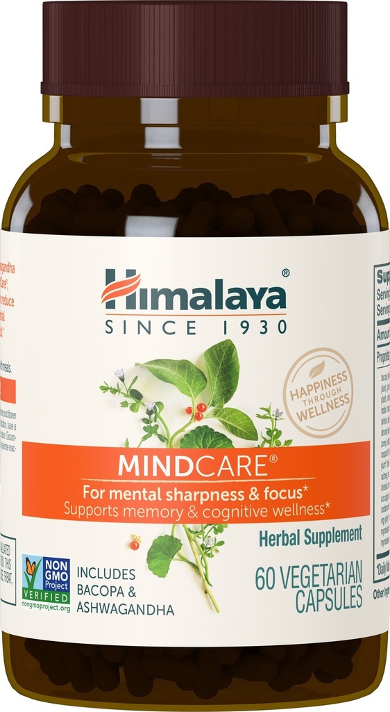 Himalaya MindCare - Nootropic Herbal Creier Suplimente pentru Memorie si Focus Suport - Vegan, Non-GMO, Gluten Free, 1170 mg, 60 Capsule