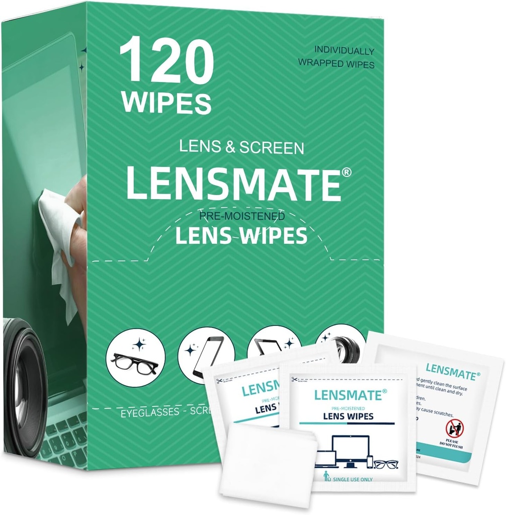 Lensmat 120 Lens Şerveţele pentru ochelari de vedere, Şerveţele de sticlă înfăşurate anterior şi individual, Şerveţele de curăţare pentru ochelari de soare, ochelari de soare, ochelari de soare şi lentile de cameră